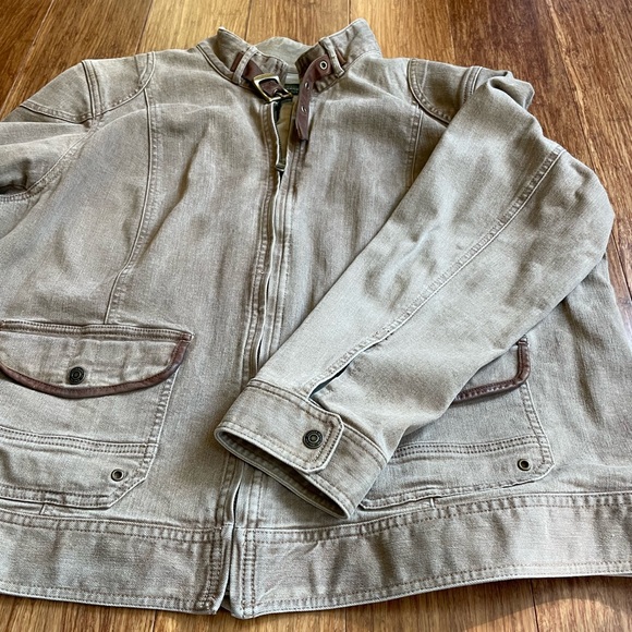 Lauren Jeans Co. Leather Trim Tan Denim Jacket, size 20W - Picture 5 of 10